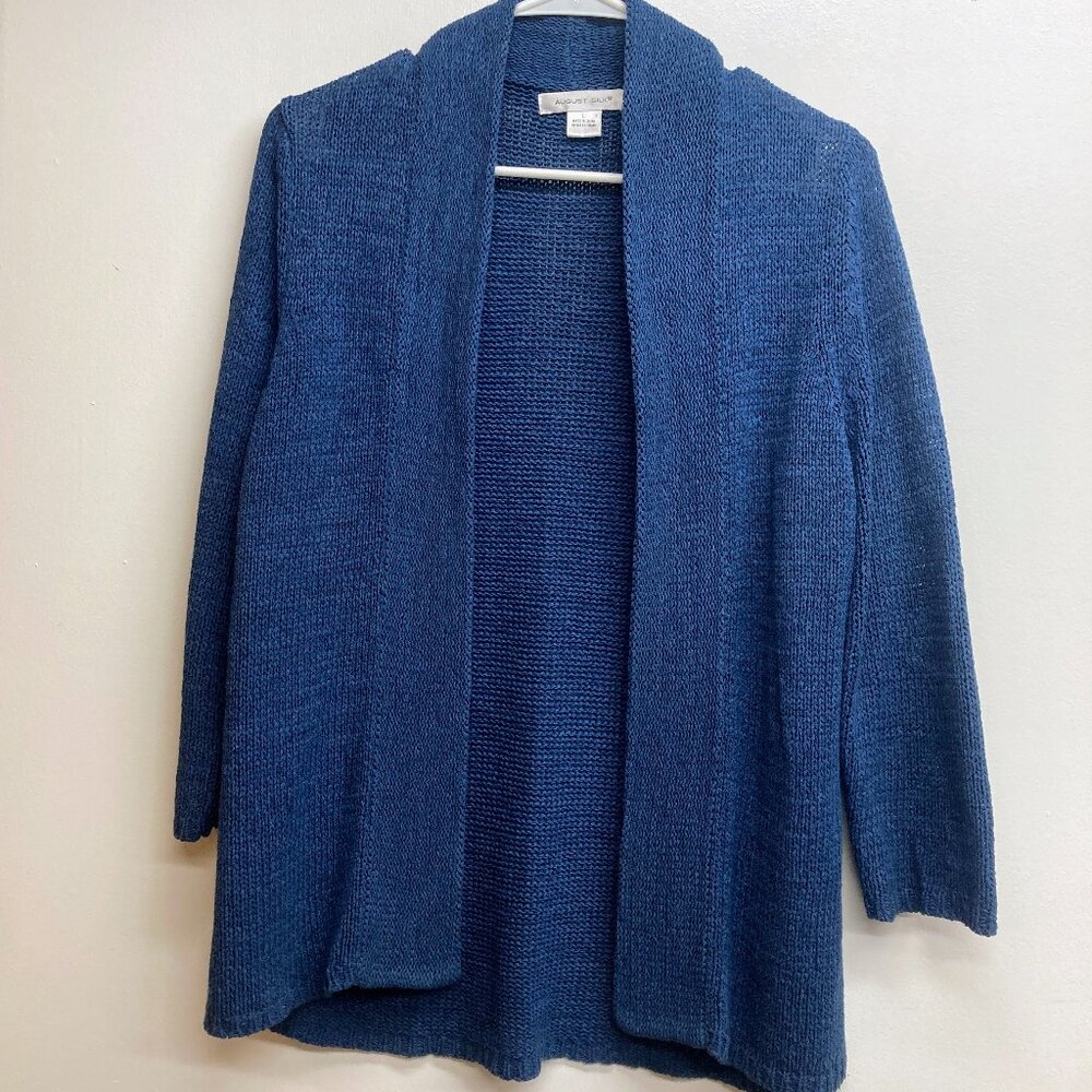 blue August Silk open front cardigan, size L